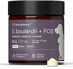Animal Biome S. Boulardii + FOS Powder Probiotics for Dogs & Cats 60g (100 Scoops), Saccharomyces Boulardii Dog Probiotic + Prebiotic for Gut Health, Loose Stool, Sensitive Stomach Microbiome Support