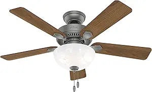 Hunter Fan Company, 44 inch ceiling fan with light, Swanson Matte Silver LED Fan, Pull Chain