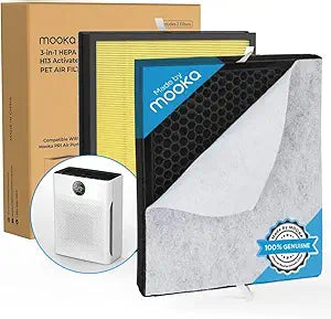 2 Pack MOOKA PR1 Pet Mode Genuine Air Purifier Replacement Filter, H13 True HEPA Air Purifiers for Home Large Room up to 2200sq.ft, Removes Pollen Dander Smoke Pet Hair Dust