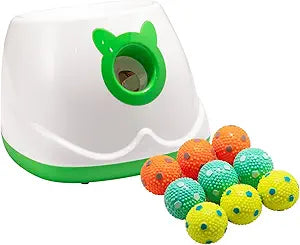 Automatic Ball Launcher for Dogs, Dog Fetch Ball Thrower Launcher, 4 Adjustable Distances, Interactive Pet Self Playing for Small Dogs and Puppies with 9 Balls (2 inches)