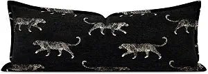 Decorative Lumbar Pillow Cover 14x36, Double Sided Cheetah Pattern Jacquard Embroidered Long Pillow Cover, Anthropology Pillowcase for Bed Couch Sofa Bedroom Living Room