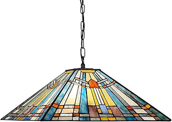 Tiffany Pendant Light Fixtures Hanging Lamp 2 Lights 16 inch Large Mission Style Vintage Stained Glass Pendant Hanging Lighting for Kitchen Island Dining Room Bedroom
