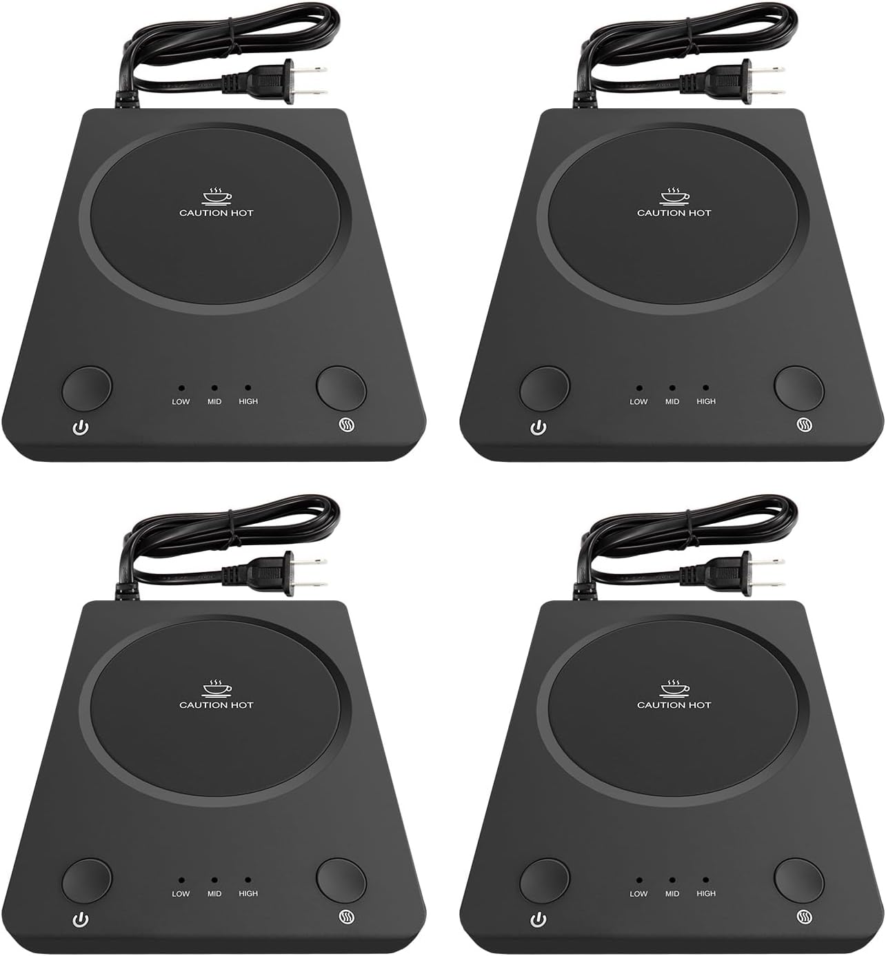 SEALON SLM03 Electric Coffee Mug Warmer (Black, 4 Pack) - 3-Temperature Desk Cup Warmer with Auto Shut-Off (4 Hours) for Heating Coffee, Tea, Milk & Beverages