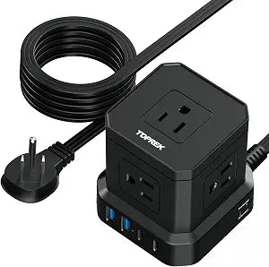 Power Strip Surge Protector (700J), 10 FT Flat Extension Cord with 5 Outlets, 2 USB-C & 2 USB-A, Power Strip with USB for Home, Office, Dorm, Hotel, Travel, Compact Desk Charging Station