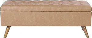 HomePop Modern Tufted Storage Bench - Sand Faux Leather