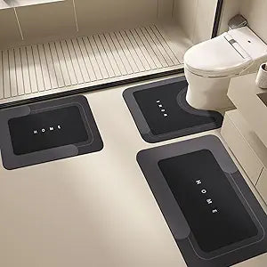 3PCS Super Absorbent Bath Mat Magic Rug Sets,Thin Quick Drying Bath Mat Non-Slip Floor Rug Rubber Backed for Bathroom Kitchen Shower Sink(Black)