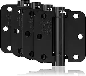 4 Pack Self Closing Door Hinges, 3.5 Inch Spring Loaded Door Hinges for Garage, Front, Back Door, Left/Right Hand, Adjustable Tension, 5/8'' Radius Corners, UL Listed, Black