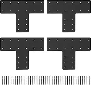 4 Pack 16.8x12'' T Post Brackets,T Flat Mending Plate,T Post to Beam Bracket, T Pergola Bracket,T Shape Strap Plate Fit 6x6,6x8 Wood for Repair House,Truss framing,Pergola