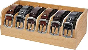 GTI Belt Organizer, 6 Compartments Belt Organizer for Closet and Drawer, Bamboo Display Case for Tie and Belt, Belt Storage Organizer for Men Women (Wooden)