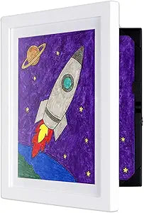 Dynamic Frames Lil Davinci Art Cabinet, Stores up to 50 Pieces of 9x12 inch Art, Outer Wooden Frame Dimensions 11.75 x 14.75 inches, Kids Art Frame, Front Opening, Universal Hanging, White