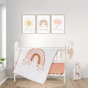 Cokouchyi 3 Piece Rainbow Boho Crib Bedding Set - Standard Size Nursery Bedding for Boys and Girls with Crib Sheet, Comforter & Crib Skirt