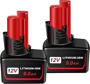 2 Packs 9.0Ah M12 Battery Compatible with M12 Lithium-ion Battery 48-11-2440 48-11-2402 48-11-2411 M12 Cordless Tools