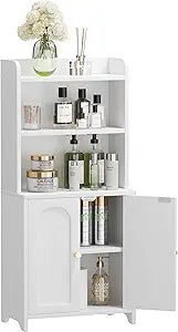 Bathroom Cabinet with 2 Doors, Small Freestanding Storage Cabinet with Adjustable Shelf, Slim Bathroom Organizers, Floor Cabinet for Small Spaces, Bathroom, 7.9" D x 14.7" W x 32" H, White