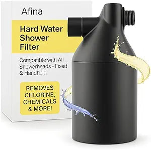 Afina Shower Filter For Hard Water - Removes 99% Chlorine, Harmful Substances & Heavy Metals - Improves your Skin & Hair (Black)