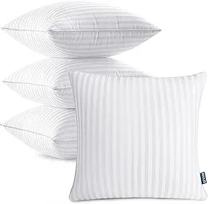 MIULEE 18x18 Pillow Inserts, Firm and Fluffy Decorative Throw Pillows for Couch Sofa Bed, Down Alternative with 100% Cotton Cover Pack of 4