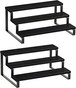 Giikin 3 Tier Spice Rack, Set of 2 Wooden Spice Rack for Countertop, Cabinet Organizer Shelf Kitchen Counter Storage Shelves Cupcake Stand Holder Display Stand, Black