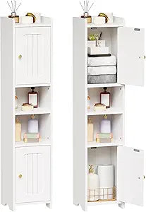 ANWBROAD Slim Bathroom Storage Cabinet Corner Narrow Cabinet with 2 Doors and Adjustable Shelf Freestanding Small Bathroom Organizers and Storage for Small Spaces, Kitchen, Living Room White USBC011W