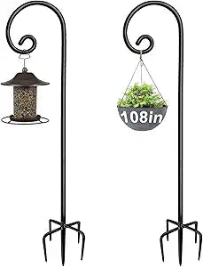 Artigarden Outdoor Shepherd Hooks 108 inch Tall for Bird Feeder (2 Packs), Adjustable Metal Garden Poles for Hanging Plants Solar Light Lantern, Bright Black