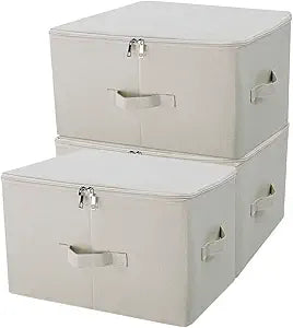 iwill CREATE PRO 3-Pack Beige Folding Storage Boxes with Zip Lid | Collapsible & Stackable Rigid Organizer Bins for Clothes, Blankets, Books