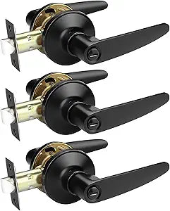Probrico 3 Pack Black Privacy Lever Door Handles, Keyless Door Handle Set for Bedroom or Bathroom, Interior Handles Door Levers Door Knobs Door Lock