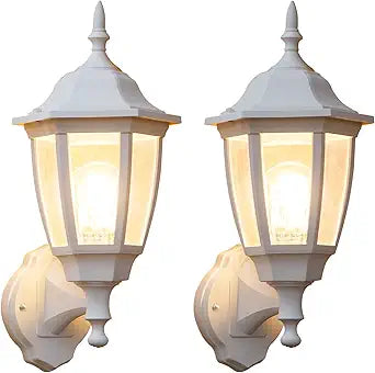 FUDESY Outdoor Wall Lantern, Exterior Waterproof Wall Sconce Light Fixture, White Front Porch Light Wall Mount for Garage, Patio, Yard, FDS2542EW (Bulb Included) 2-Pack