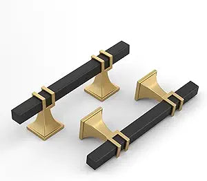 Haliwu 25 Pack 3 Inch Black and Gold Cabinet Pulls Matte Black Drawer Handles Square 2 Tone Hardware for Kitchen Cupboard
