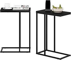 Furinno CAMNUS Side Table Set of 2, C-Shape Sofa End Table for Couch, Metal Frame Night Stand, Bedside Table, for Living Room, Bedroom, Americano