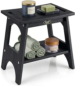 Shower Benches for Inside Shower, Waterproof HDPS Shower Stool for Shaving Legs, 500LBS Heavy Duty Shower Chair With Storage Shelf, Waterproof Shower Seat for Bathroom, Elderly, Indoor, Outdoor, Black