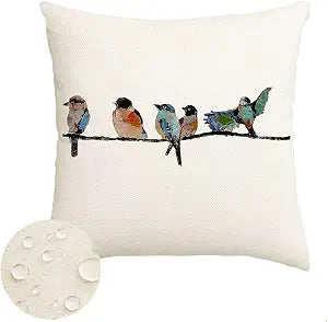 RABUSOFA Outdoor Pillow Covers 20x20 Inch,Outdoor Bird Lumbar Throw Pillow Cases Small Decorative Pillows for Couch Patio Furniture Polyester Linen Teal Blue Waterproof