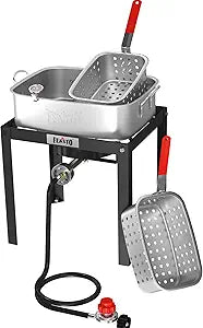 Feasto 18 QT Fish Fryer with 2 Baskets for Outdoor Cooking, Outdoor Propane Deep Fryer with Baskets for Cooking Fish, Chicken Wings, French Fries, and Seafood