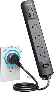 TROND Wall Mount Surge Protector Power Strip with 360 Rotating Plug, 3 ft