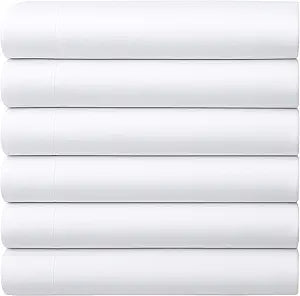 GOLD TEXTILES Full Flat Sheet 6 Pack  Brushed Microfiber Top Sheets for Home, Hotel & Hospitality  Soft, Durable & Shrink-Resistant Flat Sheets, Easy-Care Bedding (6, White, Full)