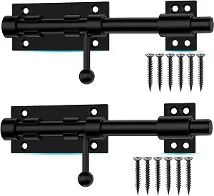 Slide Bolt Gate Latch, 7.8 Inch Heavy Duty Solid Stainless Steel Bolts Latches,for Fence, Yard Doors, Garages, Bedrooms, Cupboards and Window (2 Pack, Black)