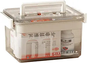 Clear Medicine Storage Organizer Box with Removable Tray & Carrying Handle