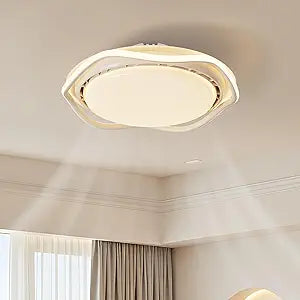 Enclosed Bladeless Ceiling Fan with Light and Remote Control, Three Adjustable Lighting Levels, White, Suitable for Study Room, Dining Room, Laundry Room