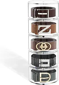 FEMELI Belt Organizer, Acrylic Belt Storage Holder for Closet & Drawer, 5-Layer Stackable Display Case for Belts, Watches, Jewelry and Ties