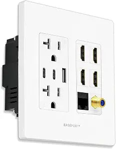 BASEPORT Premium HDMI Outlet Wall Plate, Media Outlet Double Gang, White