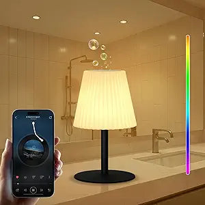 UUFFOO Shower Lamp | Dual Speaker Pairing, IP44 Waterproof Outdoor Table Lamp with RGB, Rechargeable Battery Operated Cordless Night Light for Inside Shower Bathroom Patio Garden Balcony Party Bedroom