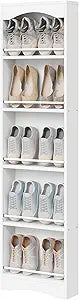 YATINEY 6-Tier Narrow Shoe Rack, Entryway Vertical Shoe Organizer for Small Spaces, Wooden Skinny Shoe Shelf with Open Storage, Behind Door, Hallway, Closet, Space Saving, White SS27WT