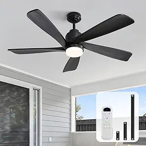 Sofucor Ceiling Fan with Lights and Remote, 52 Inch Modern Wood Ceiling Fan for Indoor Farmhouse Bedroom Living Room Outdoor Patio Porch (Black, 52 IN)