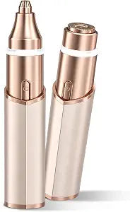 Facial Hair Remover for Women, 2 in 1 Rechargeable Face Shaver and Electric Eyebrow Trimmer with LED Light, Dual Heads for Peach Fuzz, Upper Lip, Chin and Brows, 90-Minute Runtime, Rose Gold