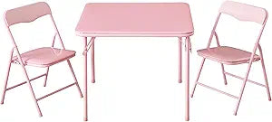 Heritage Kids Pink Kids Activity Table and Chair Set,3-Piece Furniture Set with 1 Square Table & 2 Folding Chairs, Playroom Table Set for Ages 3+