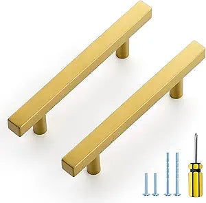 Ravinte 15 Pack Gold Cabinet Handles 3-1/2 Inch Brushed Brass Square Cabinet Pulls Gold Hardware for Kitchen Cabinets - 6 Inch Total Length