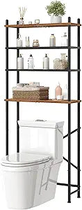 HOOBRO Over the Toilet Storage, 4-Tier Over Toilet Bathroom Organizer, Freestanding Above Toilet Shelf with Adjustable Feet, Space Saving, Easy to Assemble, Rustic Brown and Black BF64TS01