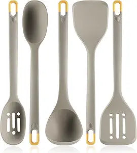 Silicone Kitchen Cooking Utensils Set: MOACC Heat Resistant 13inch Long Kitchen Gadgets, BPA Free Non Stick Rubber Cook Accessories For Food Prep, Frying, Serving, Basting (Light Grey)