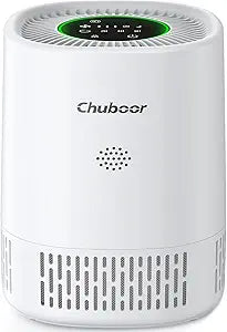 Chuboor Air Purifier for Home Bedroom, H13 True HEPA Filter with 3-Layer Filtration, Carbon Filter, Filters Up To 99.9%, Auto Sleep Mode, Quiet for Pets, Smoke, Office, Dorm, PJ01A White