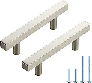 JOY DECOR 30 Pack Brushed Nickel Kitchen Cabinet Drawer Pulls, Square Bar Handles for Cupboards, 5 Inch Cabinet Pulls with 3 Inch (76mm) Hole Center, Stainless Steel Kitchen Cabinet Hardware