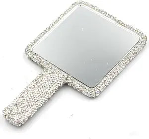 Rhinestone Hand Mirror - Bling Mirror with Dazzling Rhinestones, Perfect for Makeup and Decoration - Ideal Gift for Women and Girls (Square Silver)