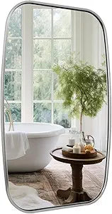 ANDY STAR Brushed Nickel Square Oval Bathroom Mirror for Over Sink, 24x40 Inch Bathroom Vanity Mirror with Unique Square Oval Tube Metal Frame-Modern Clean Design with Anti-Rust Stainless Steel Frame