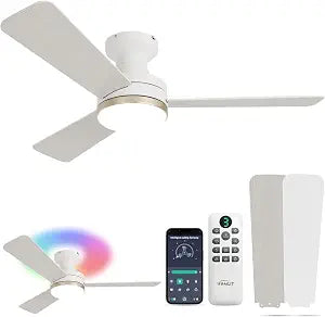 42 inch RGB Ceiling Fan with Light, Smart App & Remote Control Low Profile Flush Mount, Music Sync Lighting, 6-Speed Quiet Reversible DC Motor, 4CCT Dimmable for Home Office Party